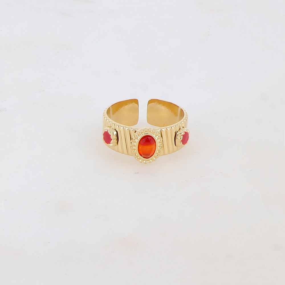 Bague avec 2 pièces émaillées et pierre naturelle - Agate