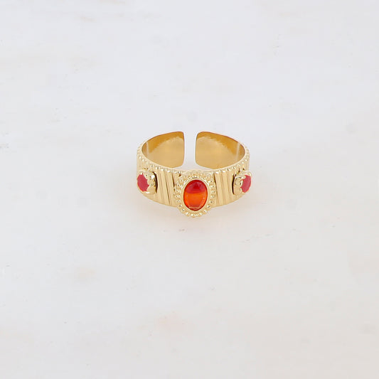 Bague avec 2 pièces émaillées et pierre naturelle - Agate