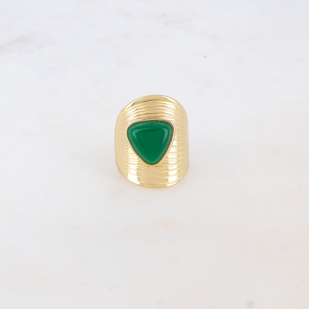 Bague avec rainures et pierre naturelle - Aventurine