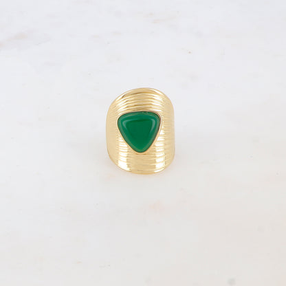 Bague avec rainures et pierre naturelle - Aventurine