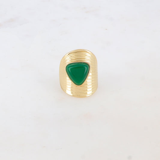 Bague avec rainures et pierre naturelle - Aventurine