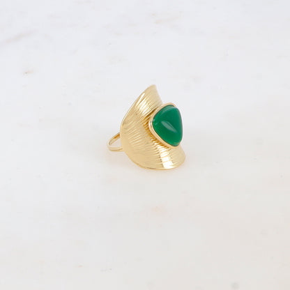 Bague avec rainures et pierre naturelle - Aventurine