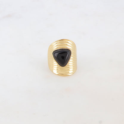 Bague avec rainures et pierre naturelle - Onyx