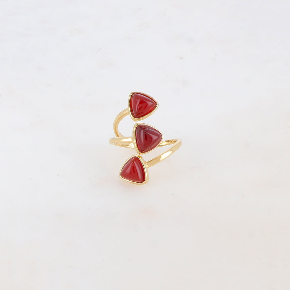 Bague fine et lisse triple rangs ornée de pierres naturelles - Cornaline
