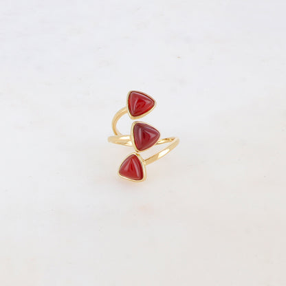 Bague fine et lisse triple rangs ornée de pierres naturelles - Cornaline
