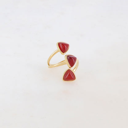Bague fine et lisse triple rangs ornée de pierres naturelles - Cornaline