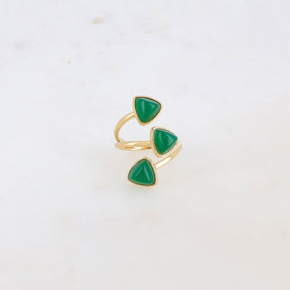 Bague fine et lisse triple rangs ornée de pierres naturelles - Jade vert