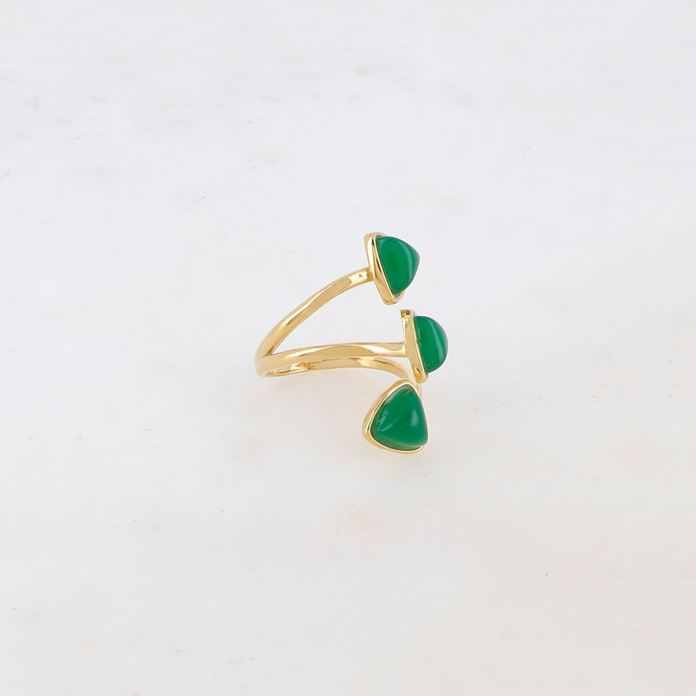 Bague fine et lisse triple rangs ornée de pierres naturelles - Jade vert
