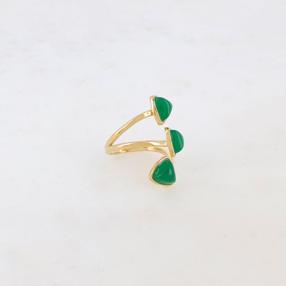 Bague fine et lisse triple rangs ornée de pierres naturelles - Jade vert