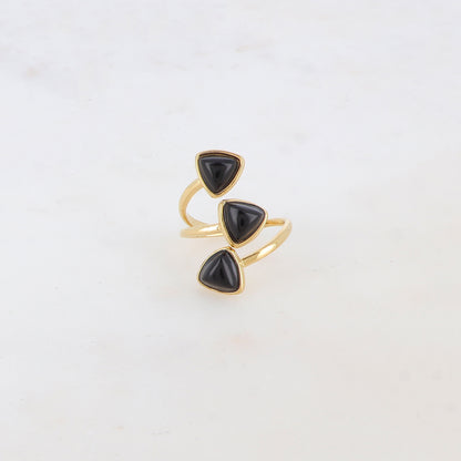 Bague fine et lisse triple rangs ornée de pierres naturelles - Onyx