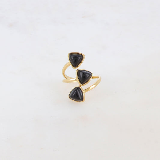 Bague fine et lisse triple rangs ornée de pierres naturelles - Onyx