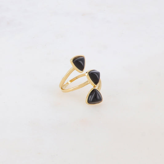 Bague fine et lisse triple rangs ornée de pierres naturelles - Onyx