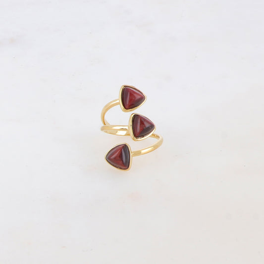 Bague fine et lisse triple rangs ornée de pierres naturelles - Œil de taureau