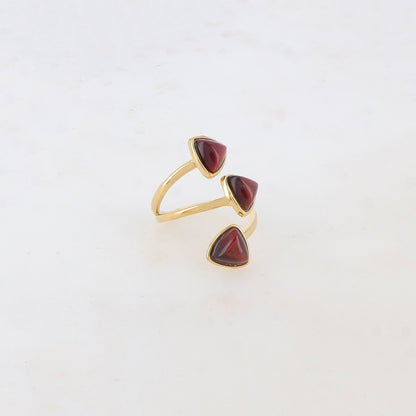 Bague fine et lisse triple rangs ornée de pierres naturelles - Œil de taureau