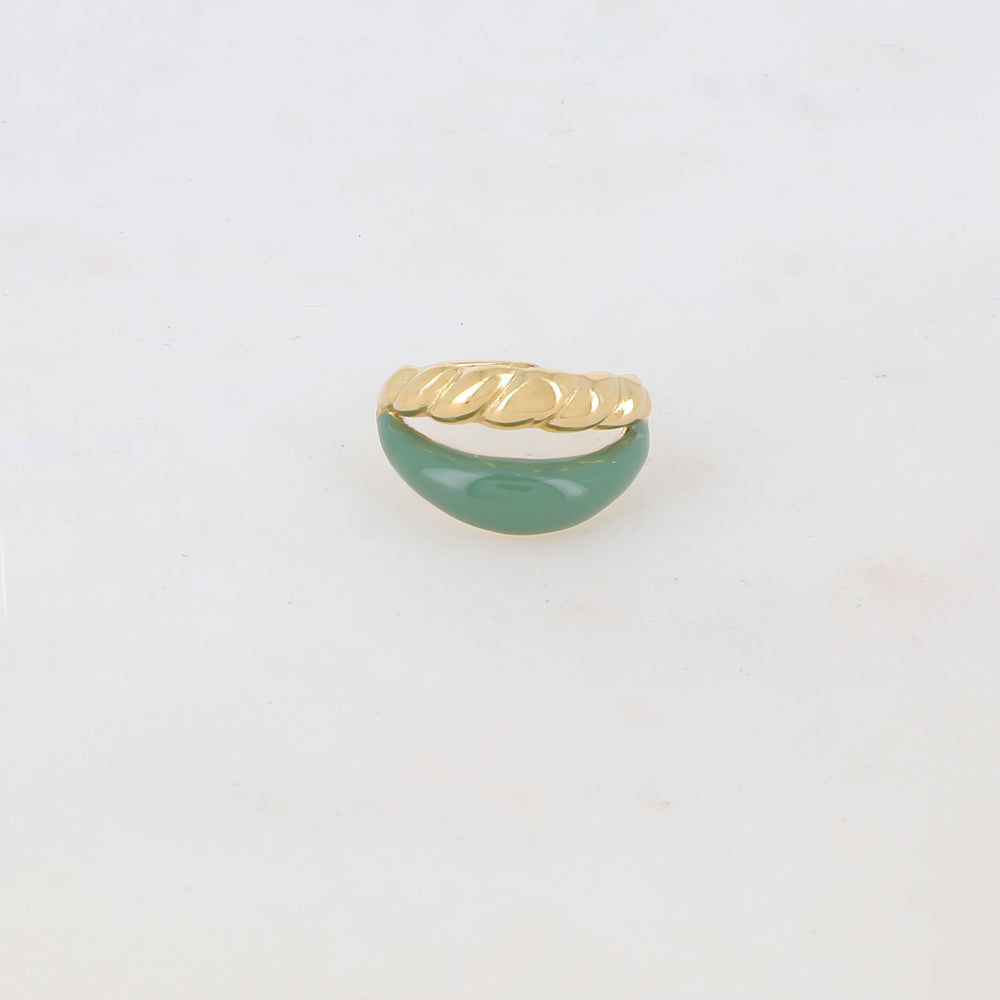 Bague ajustable 2 rangs avec émail lisse et un effet torsadé - Vert