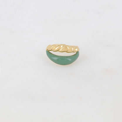 Bague ajustable 2 rangs avec émail lisse et un effet torsadé - Vert