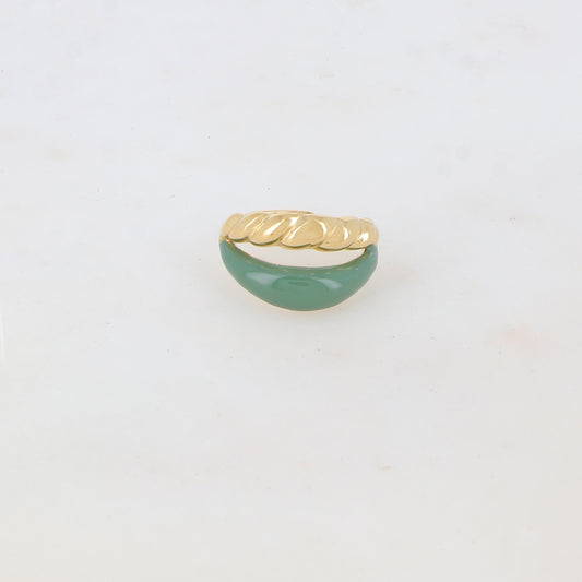 Bague ajustable 2 rangs avec émail lisse et un effet torsadé - Vert