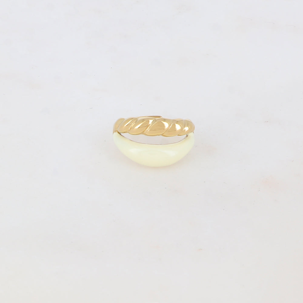 Bague ajustable 2 rangs avec émail lisse et un effet torsadé - Blanc