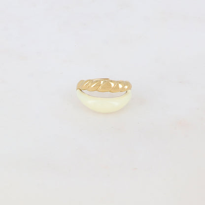 Bague ajustable 2 rangs avec émail lisse et un effet torsadé - Blanc