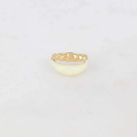 Bague ajustable 2 rangs avec émail lisse et un effet torsadé - Blanc