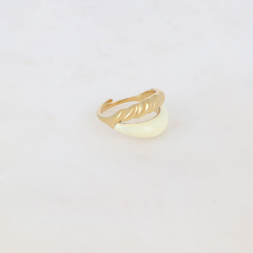 Bague ajustable 2 rangs avec émail lisse et un effet torsadé - Blanc