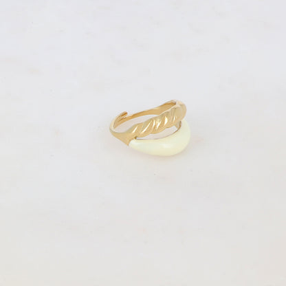 Bague ajustable 2 rangs avec émail lisse et un effet torsadé - Blanc