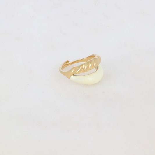Bague ajustable 2 rangs avec émail lisse et un effet torsadé - Blanc