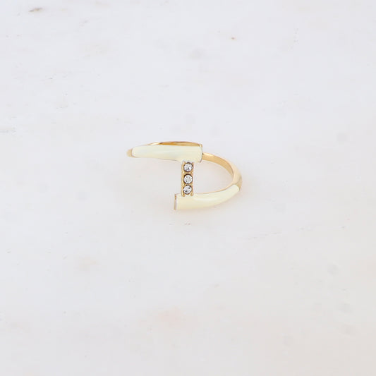 Bague avec émail et 3 strass - Blanc