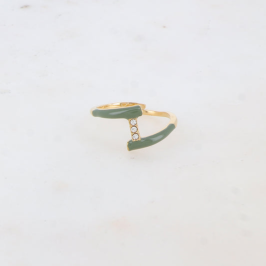 Bague avec émail et 3 strass - Vert