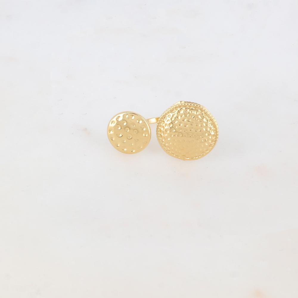 Bague fine avec 2 pièces rondes martelées