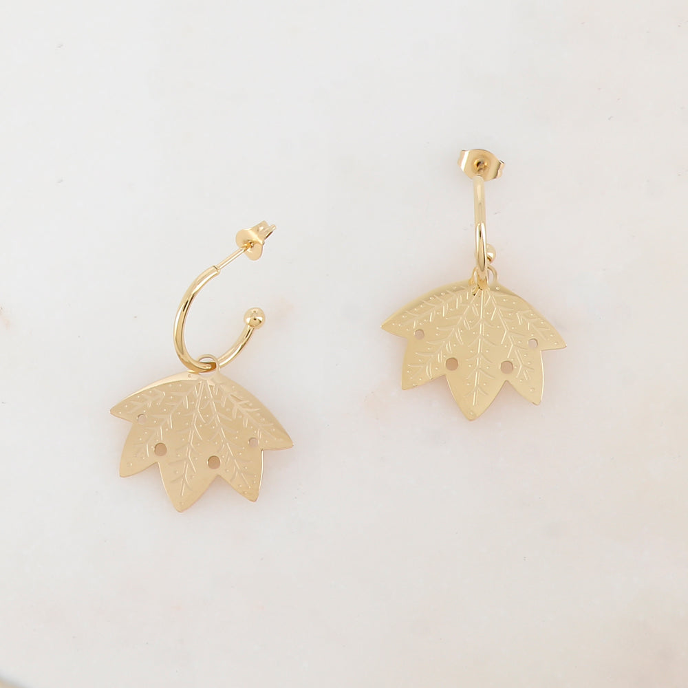 Créoles à puce feuille ajourée 2,5 x 3,5 cm.