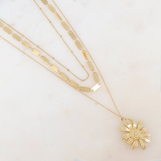 Collier triple rangs avec pendentif fleur 44/36,5/40,5+6,5CM