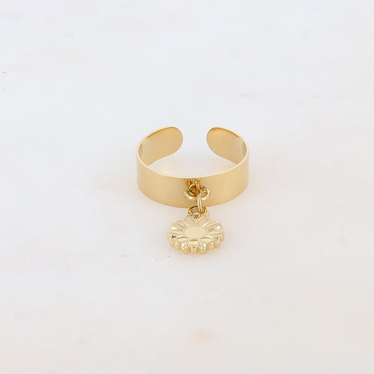 Bague lisse avec pampille fleur