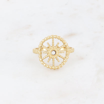 Bague avec cabochon soleil et zircons - Blanc