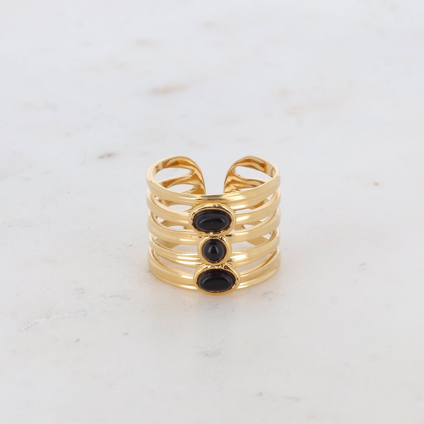 Bague 5 rangs avec pierres naturelles - Onyx