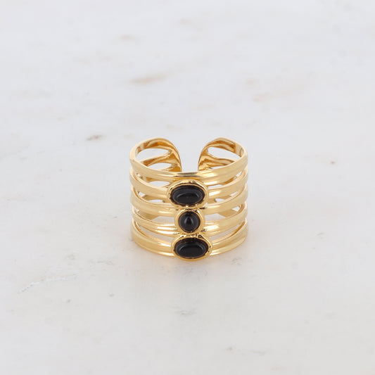 Bague 5 rangs avec pierres naturelles - Onyx