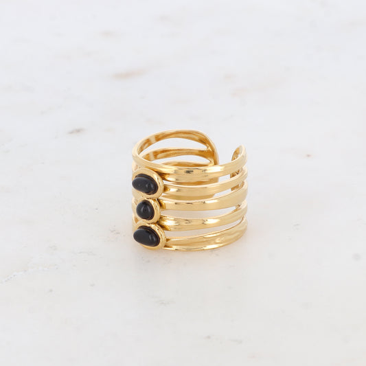 Bague 5 rangs avec pierres naturelles - Onyx