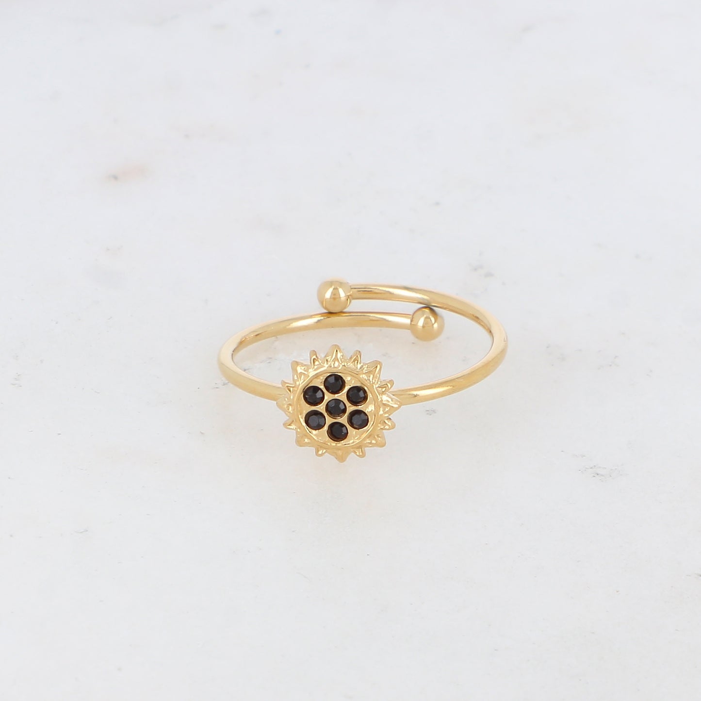 Bague fine ajustable avec soleil et strass