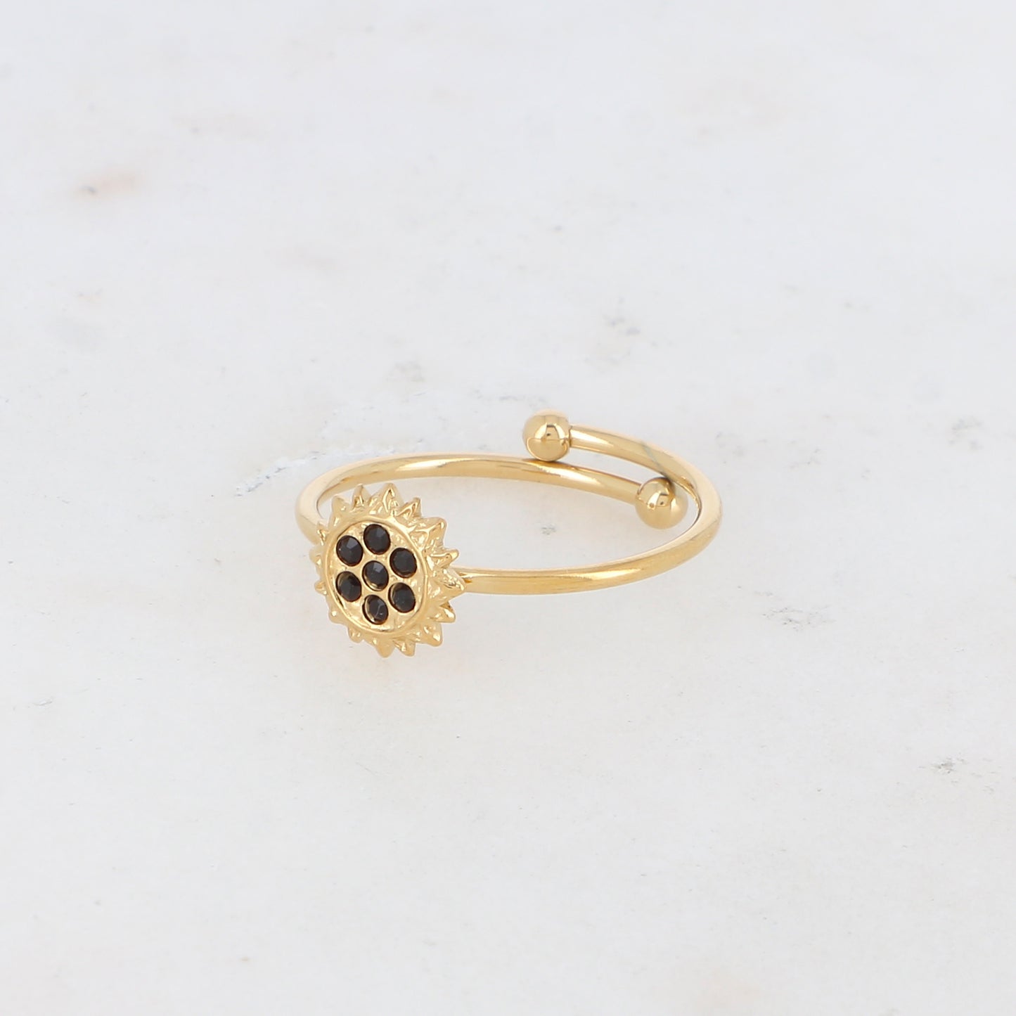 Bague fine ajustable avec soleil et strass