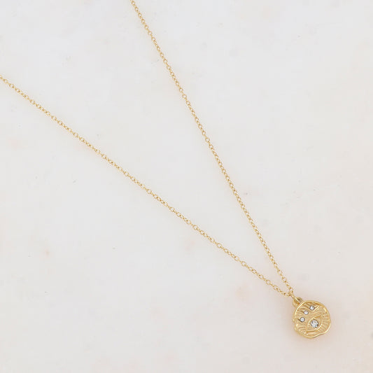 Collier avec pendentif rond texturé, motif œil, strass (40+5CM)