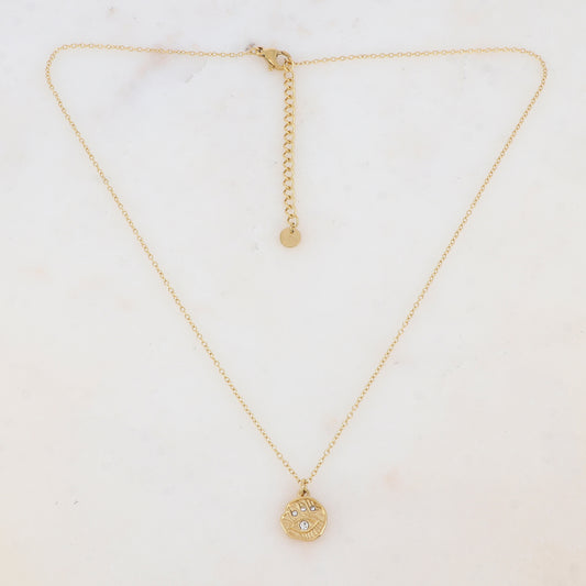 Collier avec pendentif rond texturé, motif œil, strass (40+5CM)
