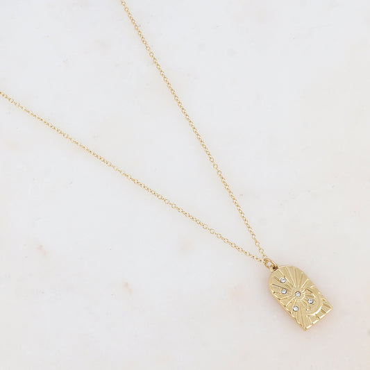 Collier avec pendentif géométrique, motif soleil et lune, strass (40+5CM)