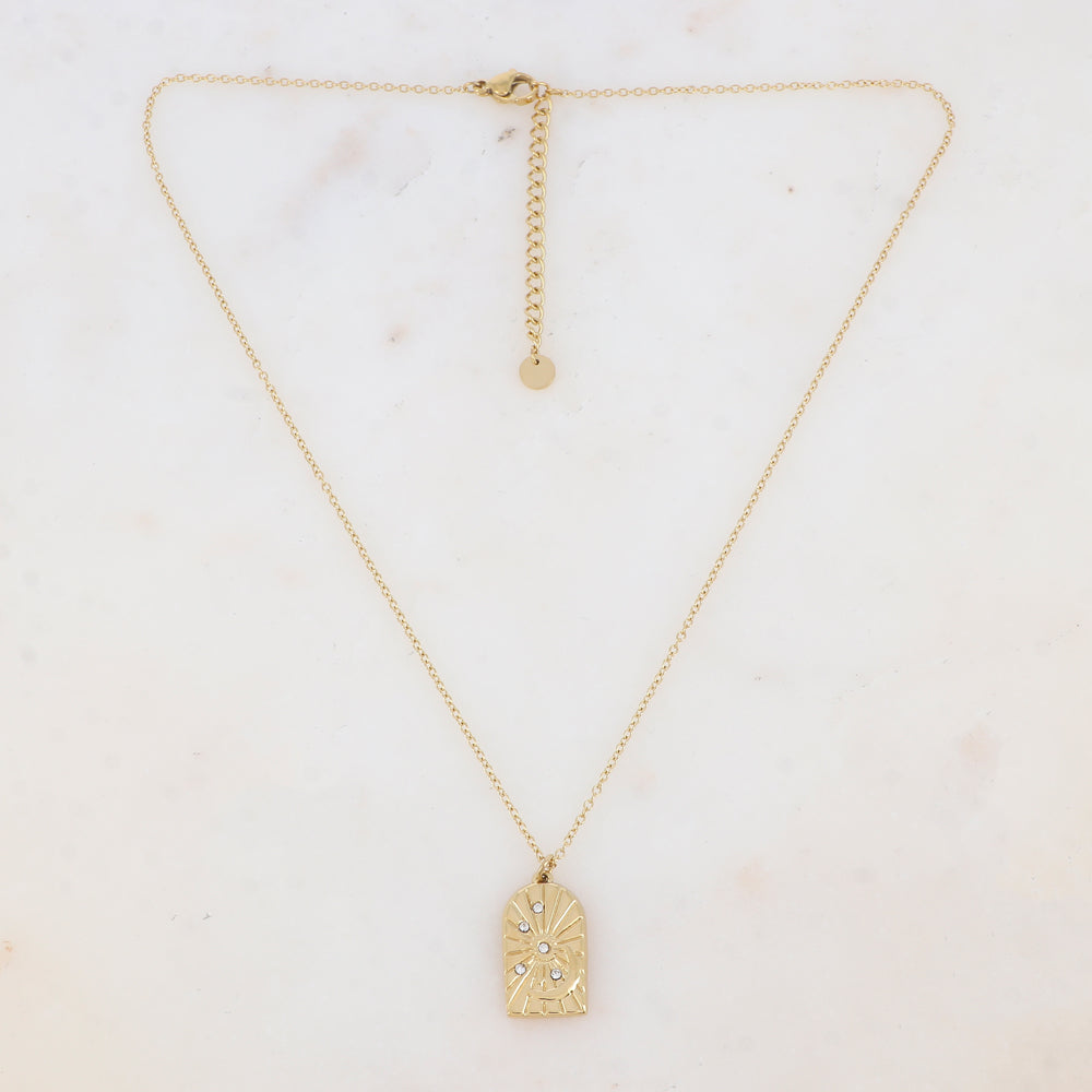 Collier avec pendentif géométrique, motif soleil et lune, strass (40+5CM)
