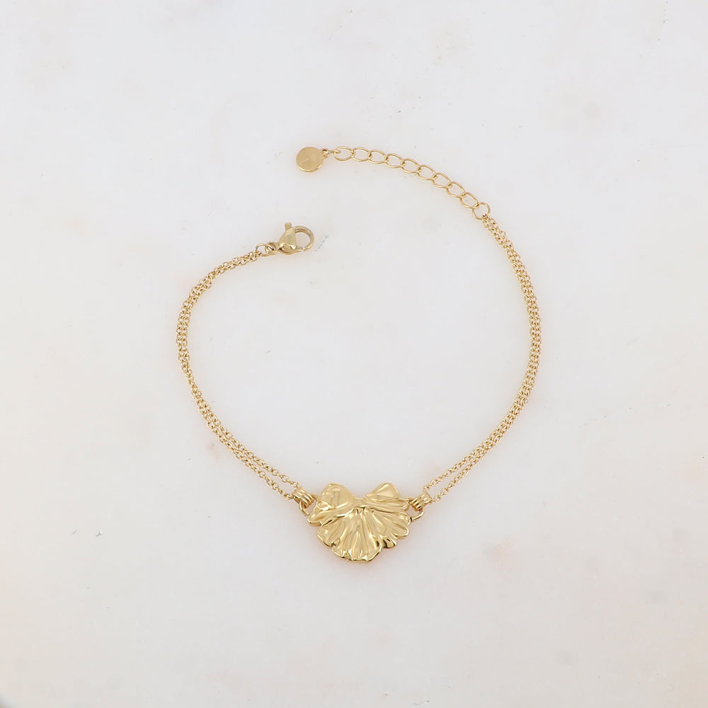 Bracelet deux rangs avec feuille