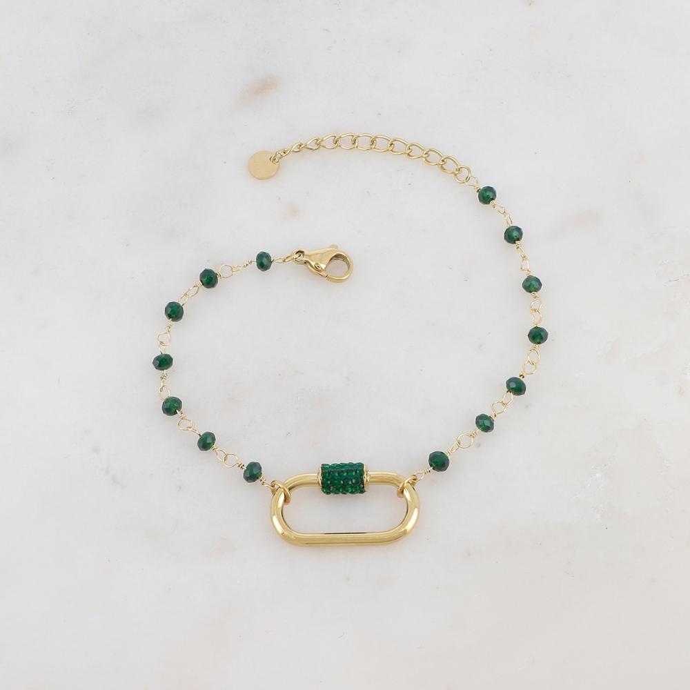 Bracelet avec perle en pâte de verre, boucle et strass