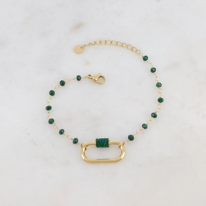 Bracelet avec perle en pâte de verre, boucle et strass