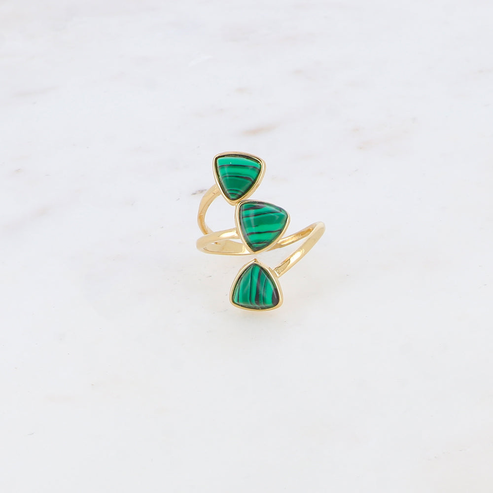 Bague fine et lisse triple rangs ornée de pierres naturelles - Malachite