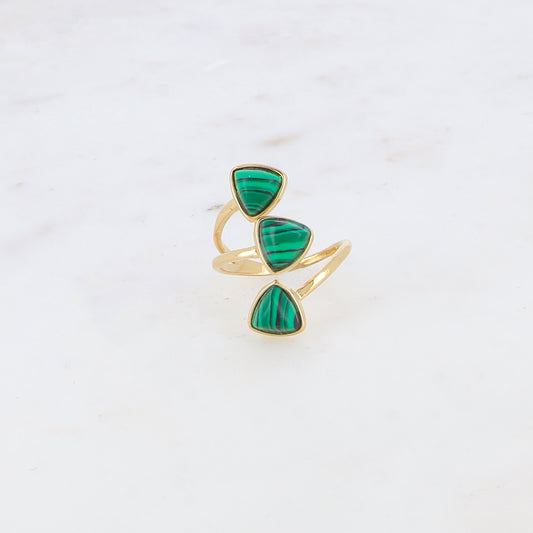 Bague fine et lisse triple rangs ornée de pierres naturelles - Malachite