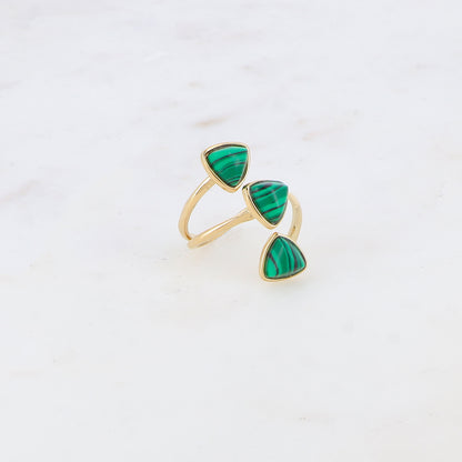 Bague fine et lisse triple rangs ornée de pierres naturelles - Malachite