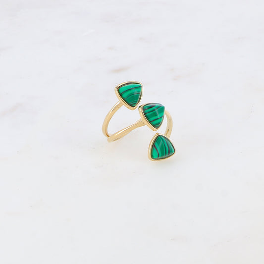 Bague fine et lisse triple rangs ornée de pierres naturelles - Malachite